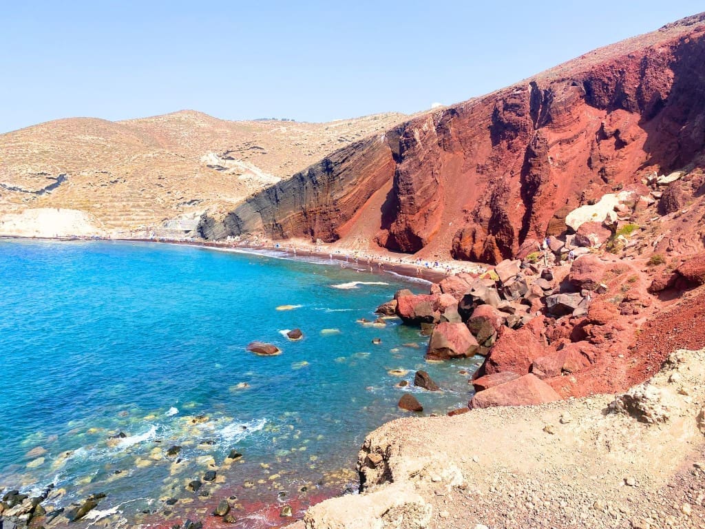 Santorini, Greece Travel Guide: Essential Tips for First-Time Visitors 11 Overlooking Red Beach in Santorini Greece