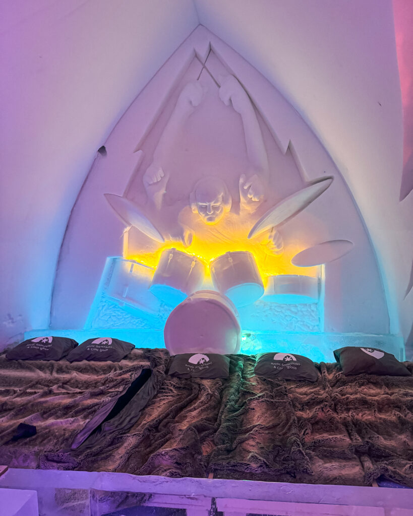 Rovaniemi in Winter: How to Build a First-Timer's Itinerary for Finnish Lapland 71 arctic snowhotel drummer sculpture in room