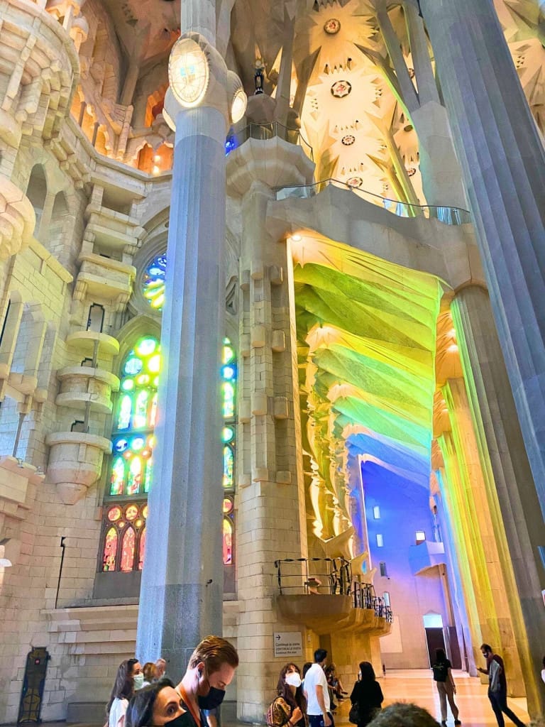 How to Spend 3 Days in Barcelona: A First-Timer's Travel Itinerary 51 sagrada familia basilica barcelona columns blue green stained glass